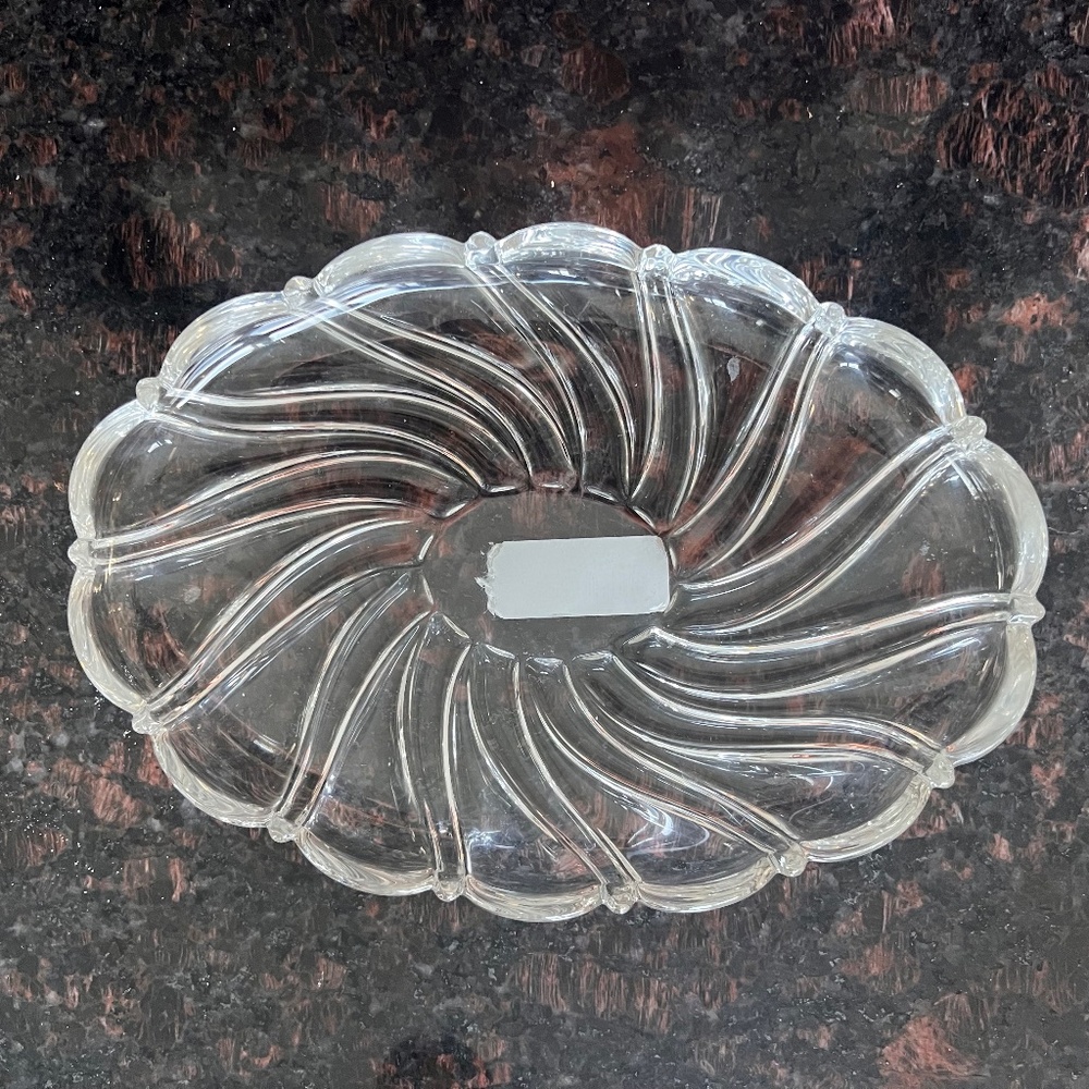Mikasa PEPPERMINT CLEAR Glass Oval Sweet DISH Swirl Germany 9 1/4"
